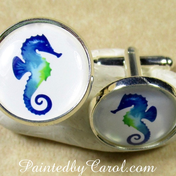 Seahorse Cufflinks, Seahorse Mens Gifts, Beach Wedding Cufflinks, Beach Bridal Cufflinks, Groomsmen Gifts, Seahorse Fathers Day Gifts