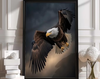 Stampa fotografica di un'aquila spettacolare / Aquila calva in volo / Maestoso rapace da parete / Regalo di alta qualità / Design unico fatto a mano