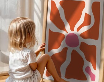 Poster astratto geometrico / Arte moderna dalle forme geometriche / Composizione audace rosso e rosa / Decorazione murale minimalista / Regalo di alta qualità / Opera d'arte personalizzata