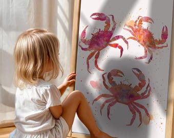 Crab Watercolor Poster | Vibrant Sea Life Illustration | Modern Marine Art Print | Premium Quality Gift | Unique Handmade Design