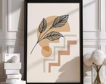 Stampa artistica botanica a linee / Poster minimalista con foglie / Design astratto moderno / Regalo di alta qualità / Design unico fatto a mano / Opera d'arte personalizzata