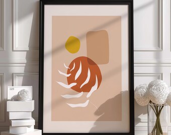 Stampa botanica astratta / Toni terrosi minimalisti / Poster decorativo moderno per pareti / Regalo di alta qualità / Design unico realizzato a mano