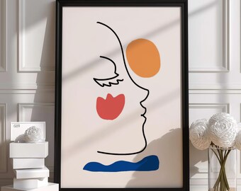 Poster con ritratto astratto a linee / Ritratto minimalista con colori audaci / Stampa murale moderna / Regalo di alta qualità / Design unico fatto a mano