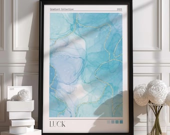 Poster astratto blu con effetto fluido / Stampa moderna con gradiente / Elegante decorazione da parete / Regalo di alta qualità / Design unico fatto a mano / Accessorio grazioso