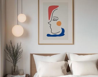 Poster con ritratto astratto stilizzato / Ritratto moderno minimalista / Stampa audace e colorata / Regalo di alta qualità / Design unico realizzato a mano