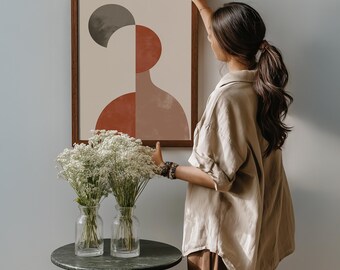 Poster con forme geometriche astratte / Stampa artistica moderna e minimalista / Design audace in rosso e grigio / Regalo di alta qualità / Design unico realizzato a mano