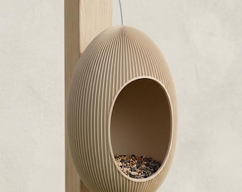 Modern oval fågelmatare: Geometrisk miljövänlig trädgårdsdekor, ribbad polymerstation