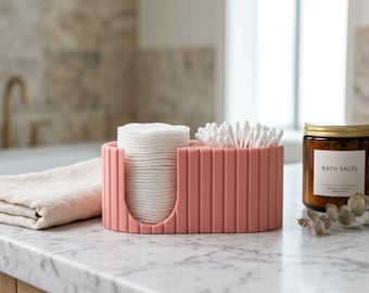 Minimalistisk sminkväska med dubbla fack, bomullsrondellhållare, lyxigt badrumstillbehör, 3D-modell