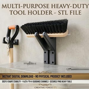 Heavy-Duty Tool Holder STL File, Deep U-Shape Garage Organizer (Digital Download)