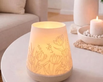 Etsad tulpanlykta botanisk omgivningsljus frostad blombordslampa minimalistisk nattlampa design