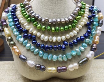 Collar de perlas de agua dulce, joyería de arroz, hilo colorido