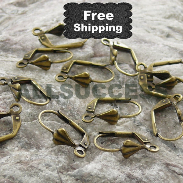 100pcs Antiqued brass leverback earwire with shell16x9mm,earring findings, FREE SHIPPING