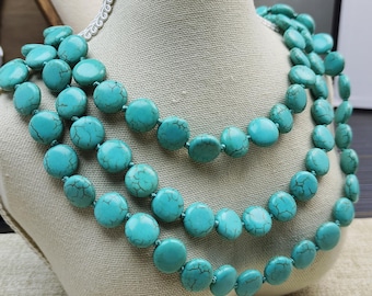 17-53 inch Long coin  Howlite Turquoise necklace,gemstone necklace,knotted necklace
