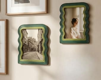 Wellenförmiger grüner Bilderrahmen aus Kunstharz, moderne Schreibtischdekoration, Boho-Cottagecore-Wohnaccessoire