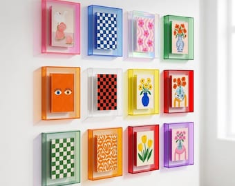 Colorful Acrylic Floating Picture Frame, Dopamine Decor Clear Modern Poster Frame for Art Prints, Photos