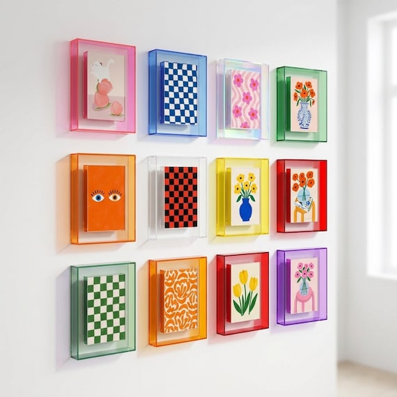 Colorful Acrylic Floating Picture Frame, Dopamine Decor Clear Modern Poster Frame for Art Prints, Photos
