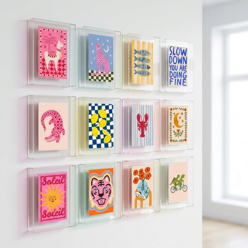 Colorful Acrylic Floating Picture Frame, Dopamine Decor Clear Modern Poster Frame for Art Prints, Photos image 5