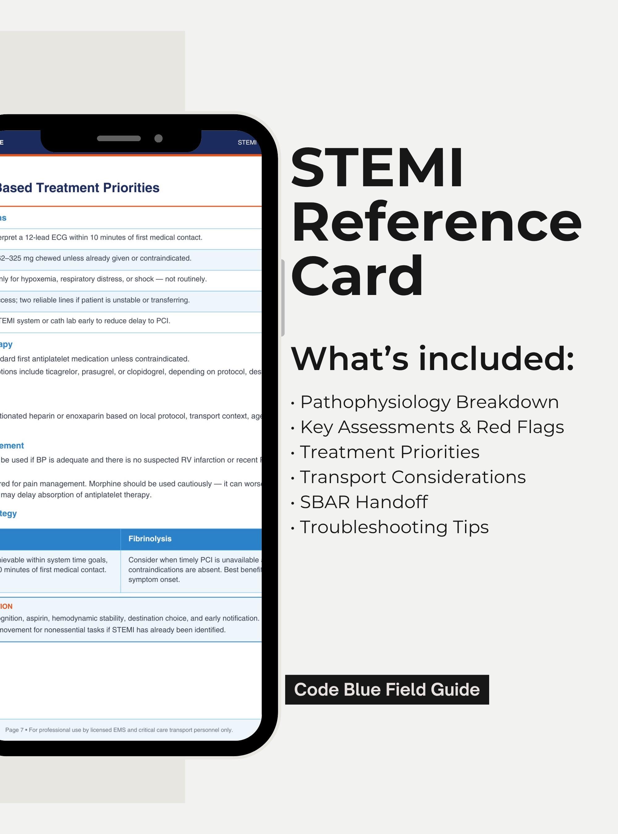 STEMI Reference Card for EMS | Critical Care Transport Cardiac Guide ...
