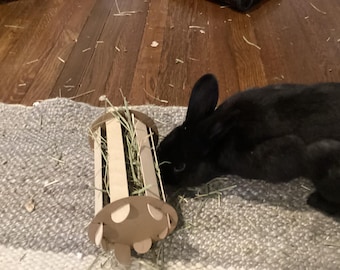 Bunny / Rabbit Hay Roll Toy: Cardboard, Oxbow Hay, Popsicle Sticks – Encourages Play