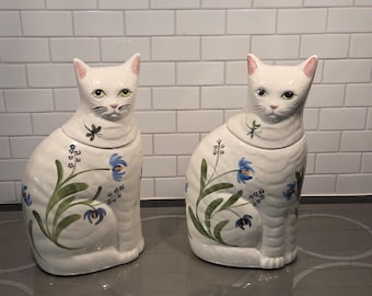 Cat cookie jar, large hand decorated ceramic by N.S. Gustin Co