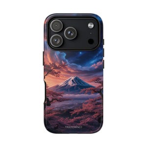 Mount Fuji Nightscape Phone Case | Sunset Sky, Cherry Blossoms, Starry Clouds