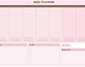 Pink Weekly Planner Printable | Minimal Aesthetic Desk Planner
