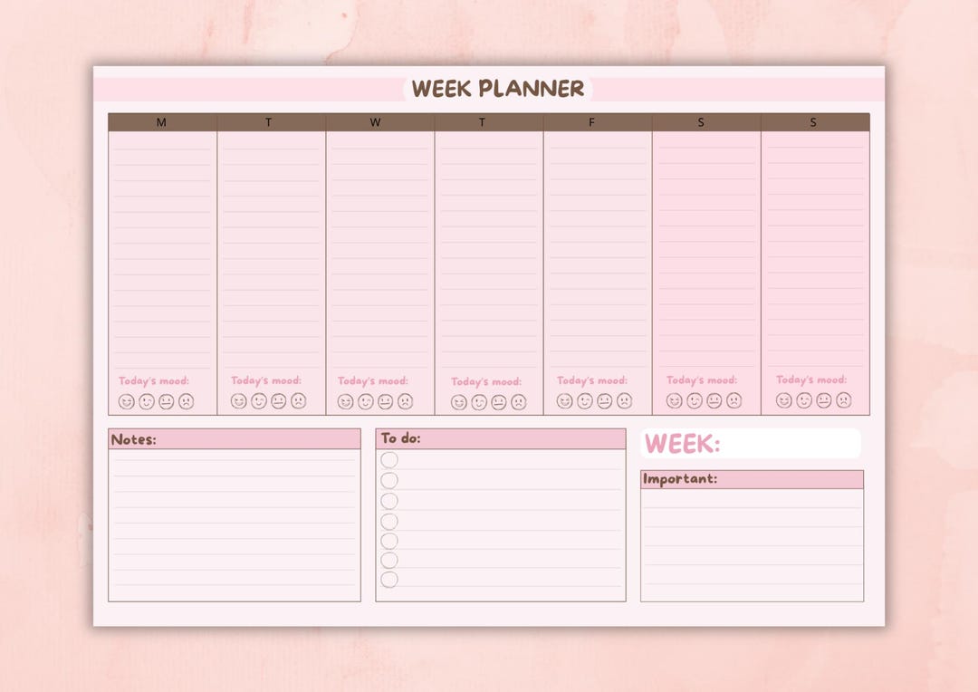 Pink Weekly Planner Printable | Minimal Aesthetic Desk Planner - Etsy
