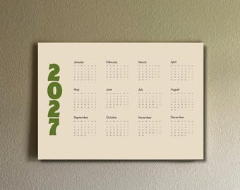 2027 Printable Calendar | Retro Wall Calendar | Olive Green  | Minimalist Yearly & Monthly Planner