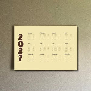 2027 Wall Calendar Printable | Yellow and  Brown Retro Calendar | Vintage 70s Monthly Calendar | A4 Digital Download