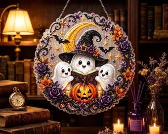 Halloween Ghost Diamond Art Painting Kit, DIY Acrylic Hanging Sign, Handmade Craft for Halloween Home Decor