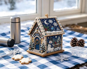 Pearl DIY Kit, 3D Festive Christmas Wooden House Bead Art, All‑In‑One Craft Set for Adults, Tabletop & Hanging Xmas Decor