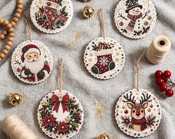 Diamond Art Painting Kit, 6‑Pack Wooden Christmas Ornament DIY Set, Festive Xmas Hanging Decor, Holiday Craft Gift