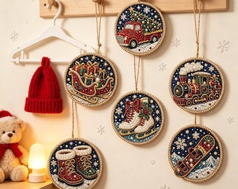 Diamond Art Painting Kit, 6‑Pack Wooden Winter Festive Ornaments, DIY Handcraft Tree Hanging Decor for Adults