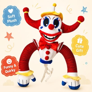 Helluva Boss Fizzarolli Plush Toy - Custom Jester Demon Stuffed Animal, Fan Made Circus Imp Doll for Geek Room Decor and Collectors