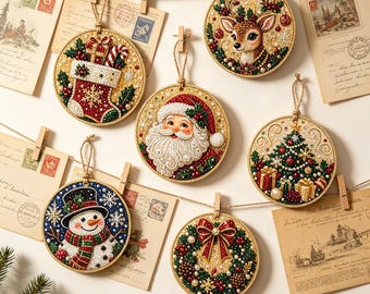 Diamond Art Painting Kit, 6‑Pack Wooden Christmas Ornament DIY Craft Set, Holiday Hanging Decor for Crafters