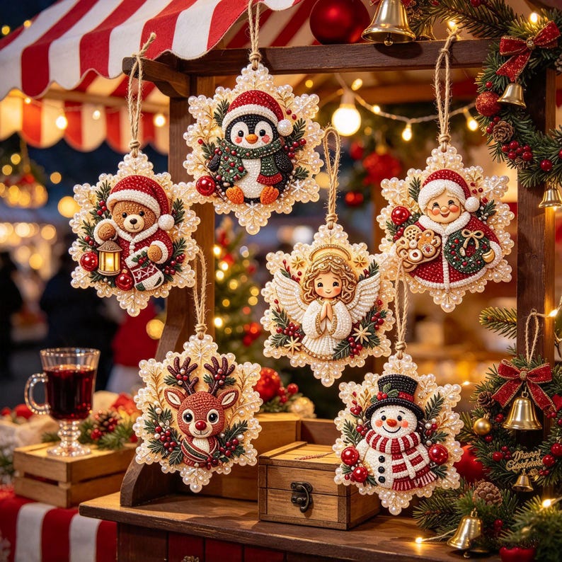 6PCS Wooden DIY Pearl Diamond Art Hanging Ornaments Kit, Christmas Tree ...
