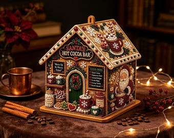 Pearl DIY Kit, 3D Festive Holiday Wooden House Bead Art, All‑In‑One Craft Set for Adults, Tabletop & Hanging Xmas Decor