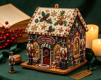 3D Pearl Diamond Painting Festive Christmas House Kit for Adults, Wooden Holiday Craft, Tabletop & Hanging Xmas Decor