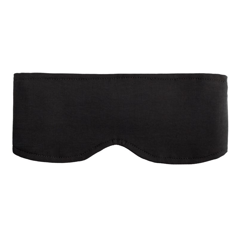 K&ouml;nnte beinhalten: Eine einfarbige schwarze Schlafmaske mit gebogenem Unterrand. Die Maske besteht aus einem weichen Material und ist so konzipiert, dass sie Licht blockiert. Die Maske ist ein einzelnes Stoffst&uuml;ck mit gen&auml;hten Kanten.