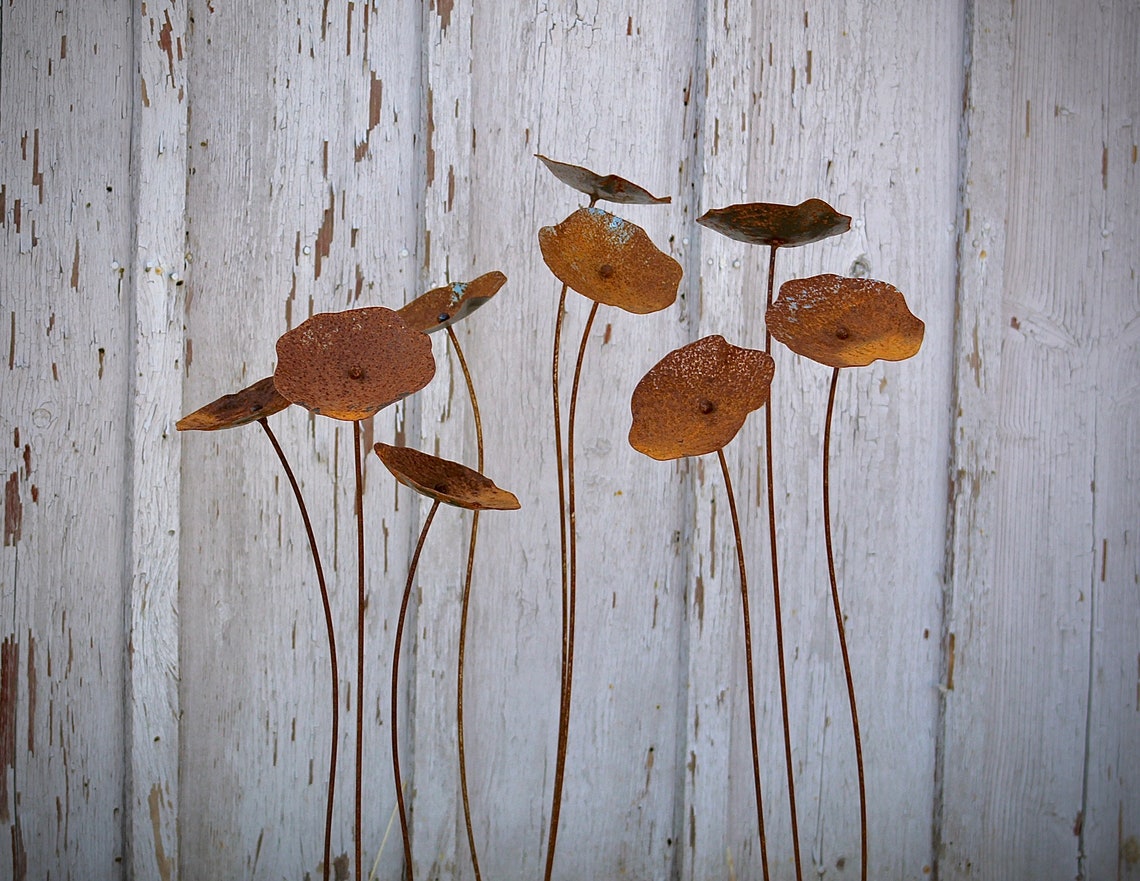 Yard Art Large Metal Poppy set of 3 Garden Stake Metal Etsy