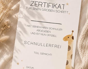 Certificaat 'Geen speen' | Gepersonaliseerd certificaat | Modern printbaar certificaat | Cadeau