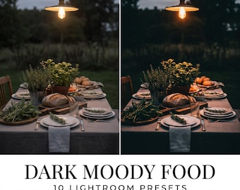 Dark Moody Food Lightroom Presets, Restaurant Style Photography (Mobile + Desktop)