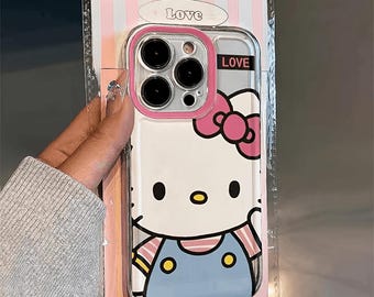 Hello Kitty iPhone Case, Cute Kawaii Silicone Cover for iPhone 13 14 15 16 Pro Max Plus, Pink Sanrio Phone Case Gift for Teens
