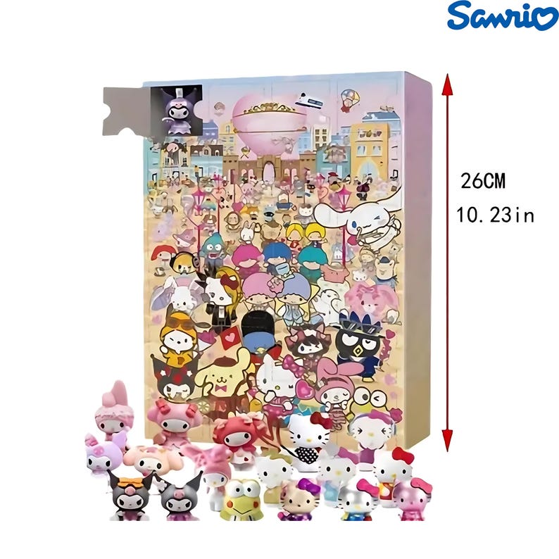 Pu&ograve; includere: Un calendario dell'avvento colorato con personaggi Sanrio come Hello Kitty, My Melody e Kuromi. Il calendario &egrave; alto 26 cm e ha una porta per ogni giorno di dicembre.