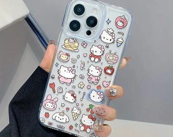 Hello Kitty iPhone Case, Cute Kawaii Silicone Cover for iPhone 13 14 15 16 Pro Max Plus, Pink Sanrio Phone Case Gift for Teens