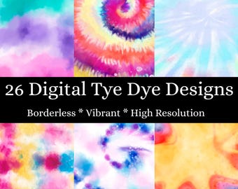 26 Watercolor Tie-Dye Digital Paper Designs (12"x12", 300 dpi)