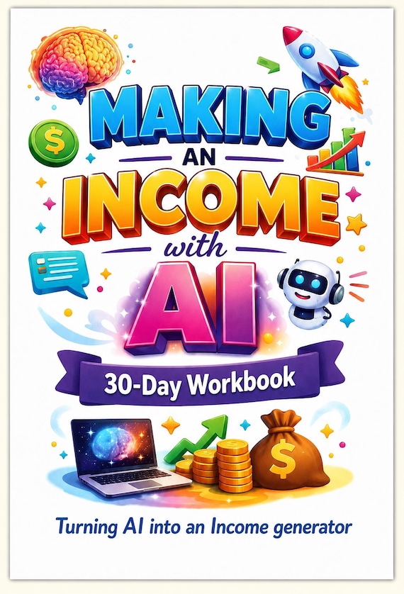 AI Side Hustle Workbook, 30 Day Make Money with ChatGPT Guide & Planner, Printable Digital Download