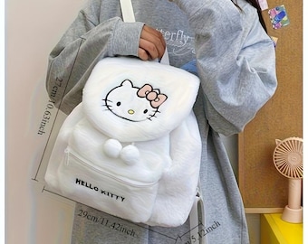 Mochila tote de piel sintética de Hello Kitty de Sanrio - Bolso de poliéster duradero con cierre de cordón para estudiantes universitarios ¡SÚPER LINDO!