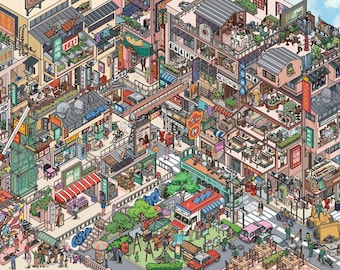 TikTok Viral Hong Kong Walled City Ex-Large 3D Sticker Collectible Scene Extra Large 11 x 14in High Resolution Professional High-Quality