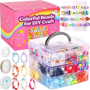 Kit para hacer pulseras de 3123 piezas con cuentas surtidas, cuentas con letras, cuentas Pony, hilo elástico y caja de almacenamiento.